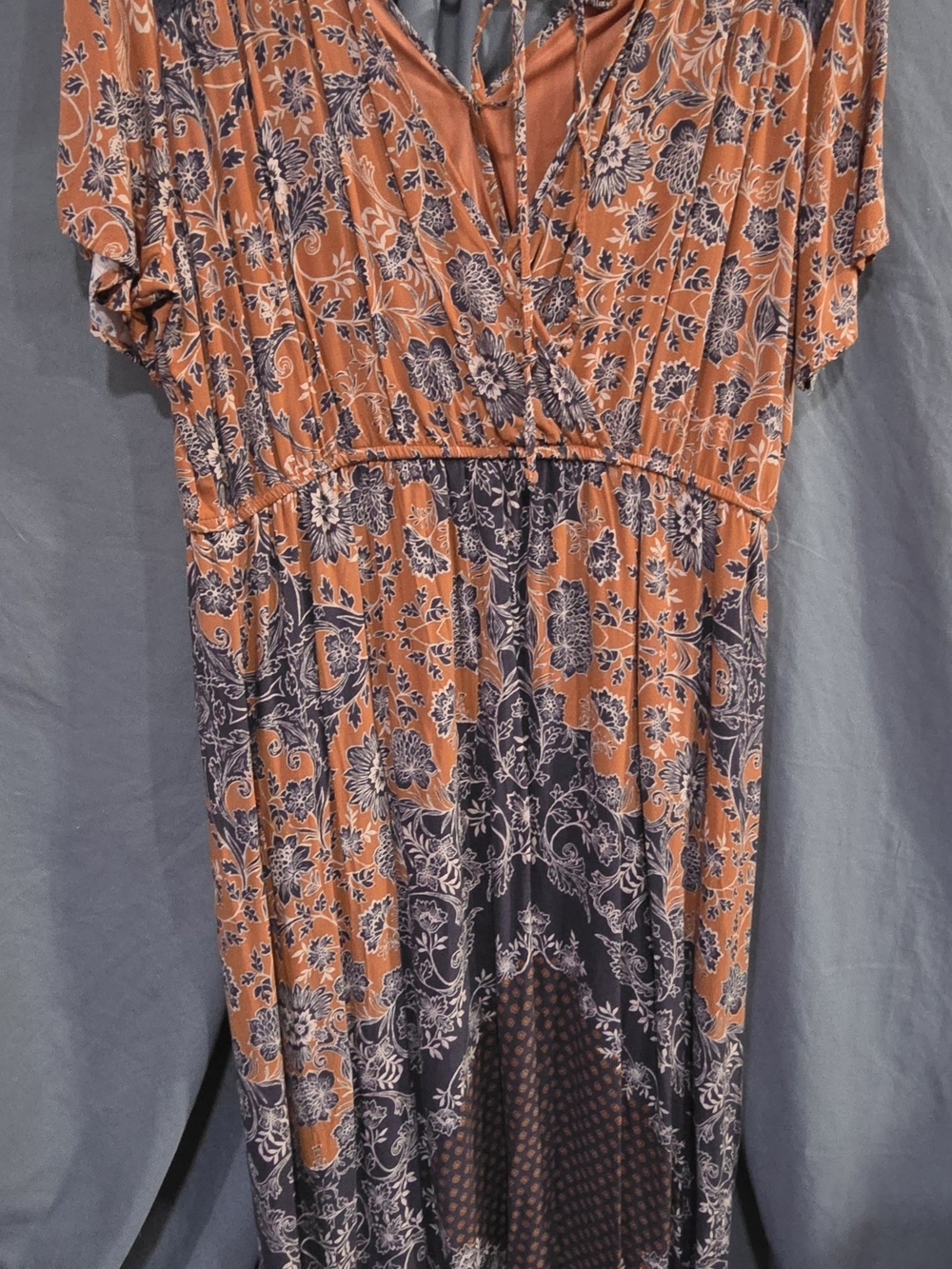 Maurices Orange and Brown Floral High-Low Maxi Dress